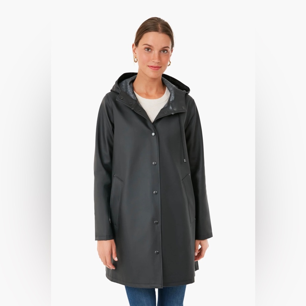 Stutterheim Mosebacke Raincoat (Dark Grey) Button Front Hooded